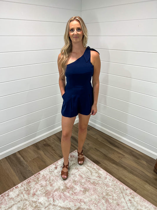 Navy Blue One Shoulder Romper