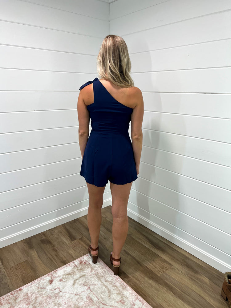 Navy Blue One Shoulder Romper