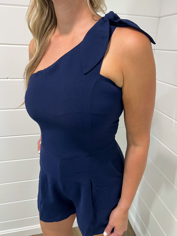 Navy Blue One Shoulder Romper