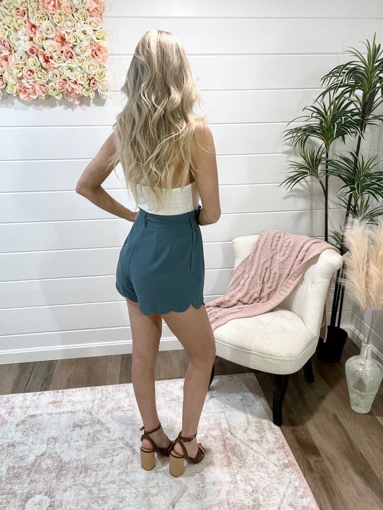 Scalloped Hem High-Waisted Shorts