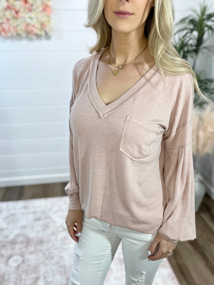 Blush V Neck Long Sleeve Tee