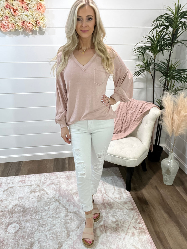 Blush V Neck Long Sleeve Tee