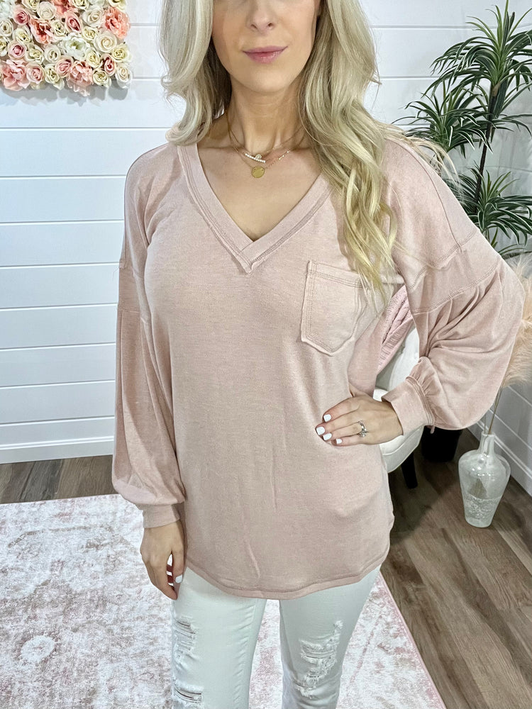 Blush V Neck Long Sleeve Tee