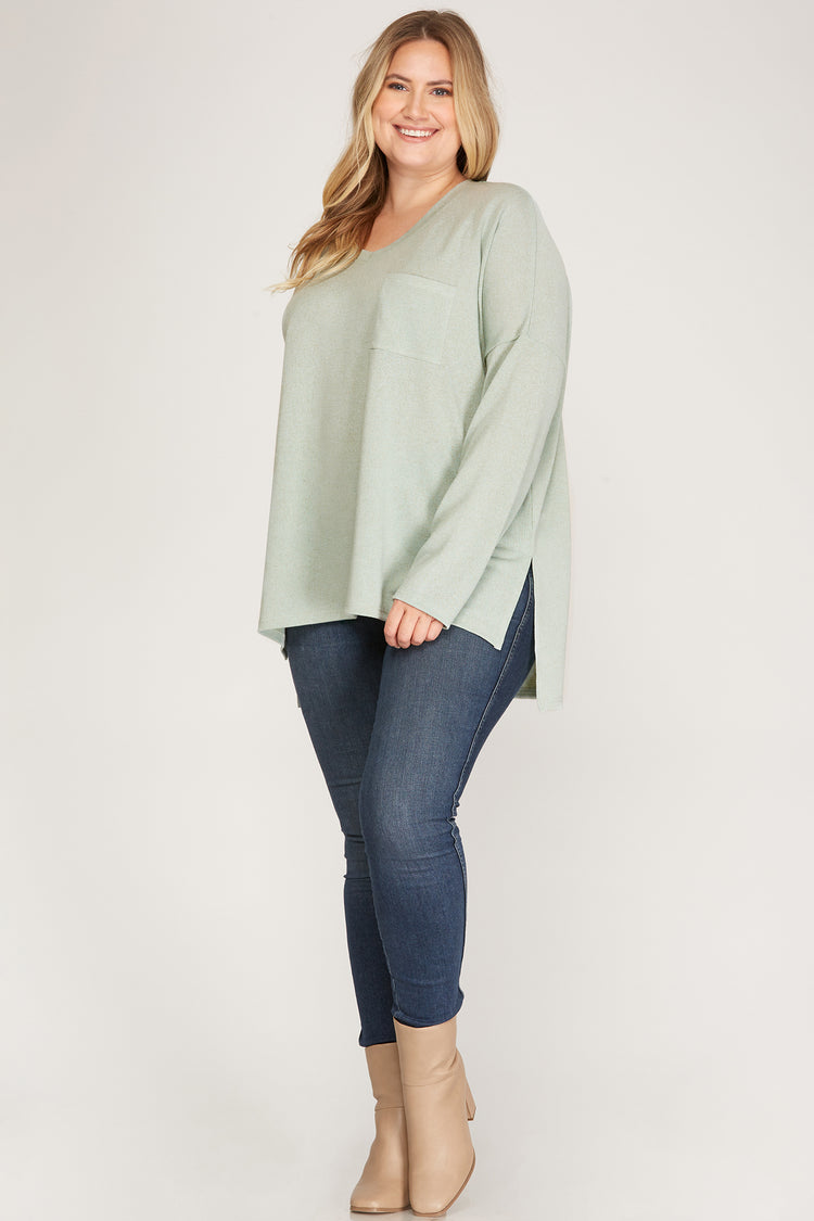 Mint Blush V Neck Knit Top