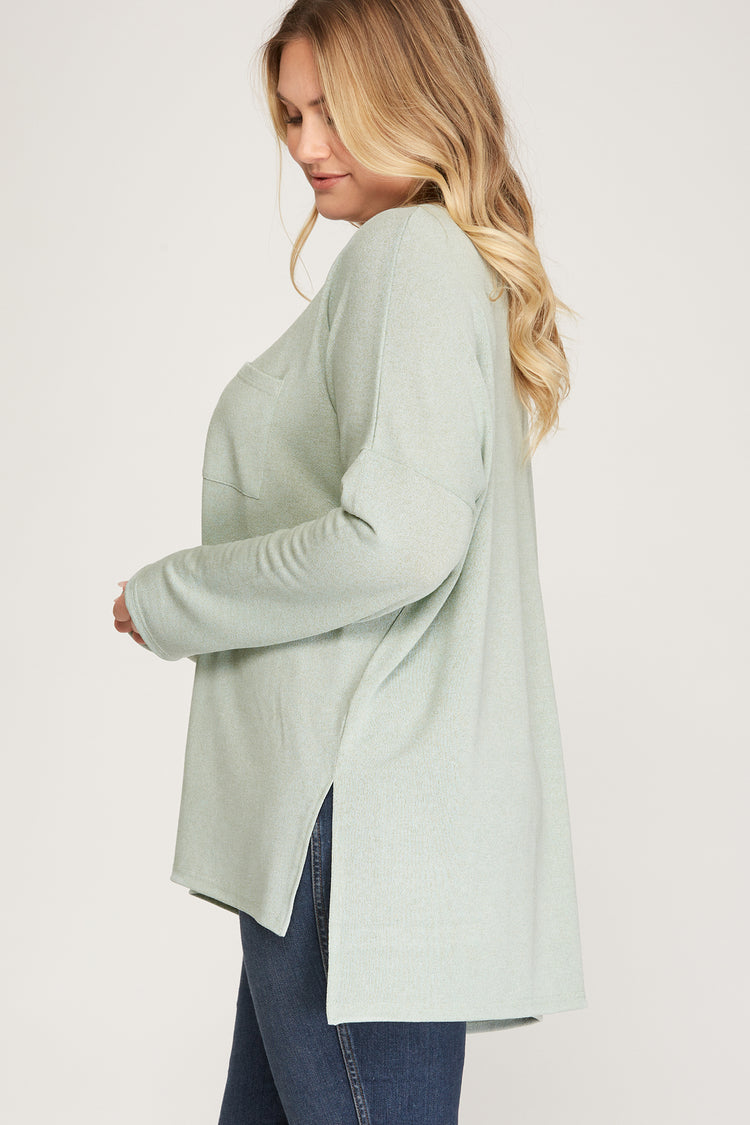 Mint Blush V Neck Knit Top